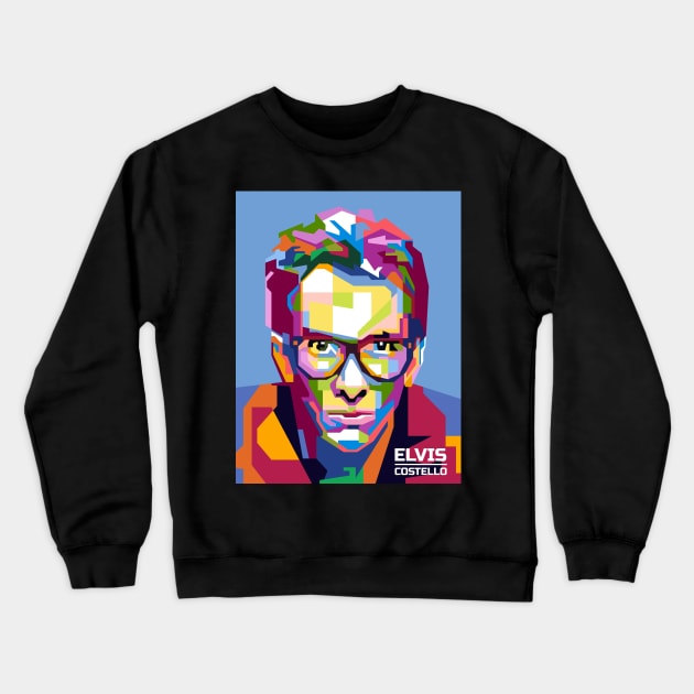Abstract Geometric Elvis Popart Costello in WPAP Crewneck Sweatshirt by smd90